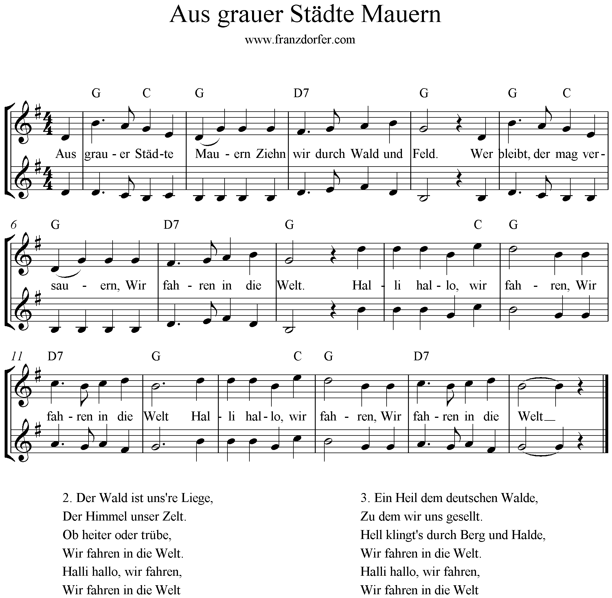 Noten Aus grauer Städte Mauern